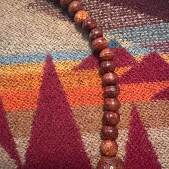 Multi Strand Red Glass Beaded Necklace with Larger Wooden Beads - Picture 4 of 4